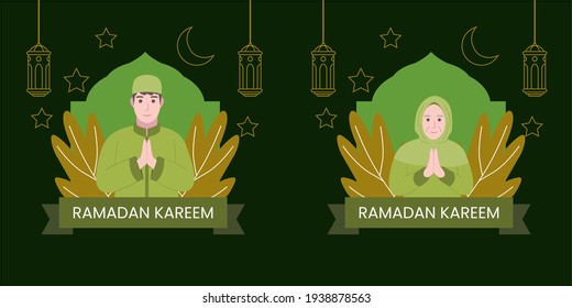 Vector Color Illustration of Muslim Ramada Holiday Celebration Family Eat Dinner Together with Blue Background Used for flat, cooking, celebration, family, table, Magazine, Greeting Card, Landing Pa