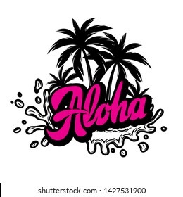 Vector color illustration on aloha with a palm.