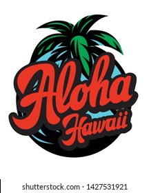 Vector color illustration on aloha with a palm.