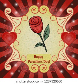 vector color illustration on the theme of Valentines day, rose flower, ready for the layout design, postcards, stickers and printed materials