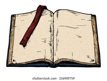 vector color illustration of opened old book.  