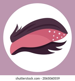 Vector color illustration of a painted eye with long eyelashes in trendy colors. Suitable for use as an icon for beauty salons, shops, studios. For social media covers and banner designs 