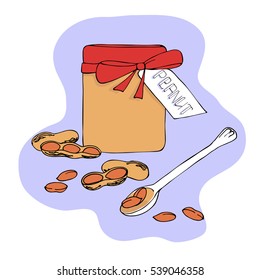 vector color illustration of peanut  nuts and butter