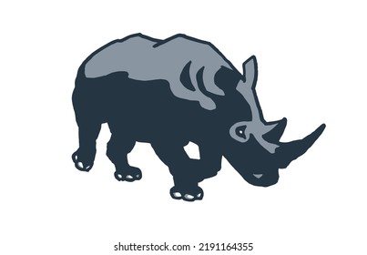 Vector color  illustration of rhino isolated on white background, grey rhinoceros 