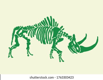 Vector color illustration of  rhino skeleton ,graphical illustration for books ,design and typography ,paleonthology