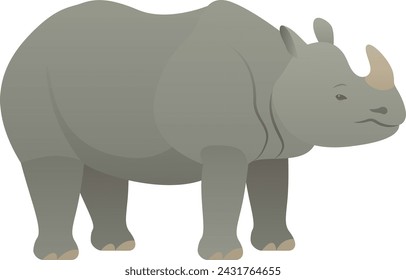 Vector color illustration of rhinoceros or rhino standing. African big wild animal. Herbivore mammal isolated on white background. Wildlife of Africa.