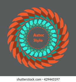 Vector color illustration of the round oranment in axtec style. Vector design of the figure in bohemian style on the dark grey background.