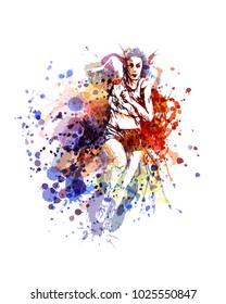 Vector color illustration of a running woman