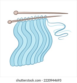 Vector color illustration of sample of knitted pattern on knitting needles