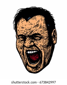 Vector color illustration of a screaming man.Isolated image on white background