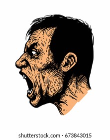 Vector color illustration of a screaming man.Isolated image on white background