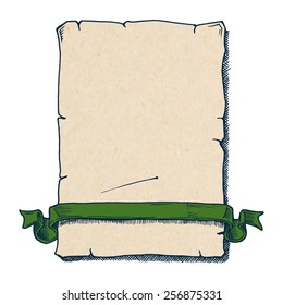 Vector color illustration of scroll with vintage ribbon. 