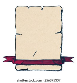 Vector color illustration of scroll with vintage ribbon. 