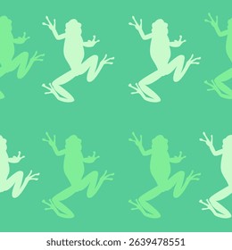 Vector color illustration of a silhouette of a frog in green colors. Vector art. Illustration of amphibian animal