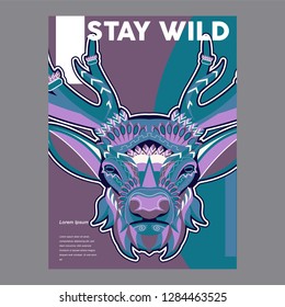 Vector color illustration of sitting deer - Vector