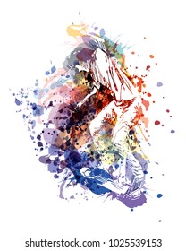 Vector color illustration of a skaterboarder