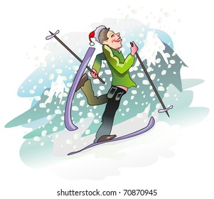 Vector color illustration of skier
