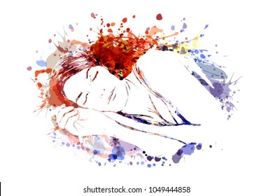 Vector color illustration of sleeping woman