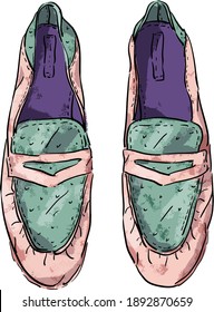 Vector color illustration with vintage antique retro shoes
