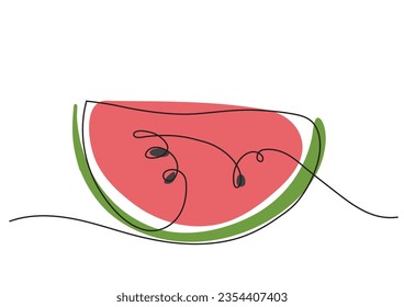Vector color illustration of watermelon slices with pits in one line
