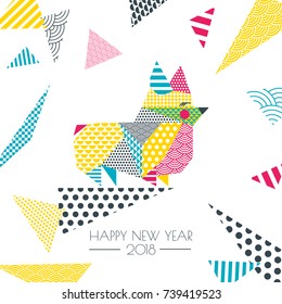 Vector color illustration of welsh corgi pembroke dog with patchwork geometric triangle texture. Creative New Year greeting card, poster, banner design elements. Chinese calendar decoration.