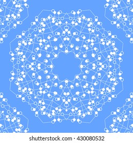 Vector color illustration of the white linear circles on the blue background. Vector round lace figures.