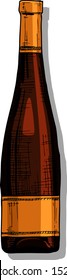 Vector color illustration of wine bottle in ink hand drawn style. isolated on white.