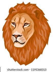 vector color illustration-portrait of an orange lion with a big mane. front view, half-turn