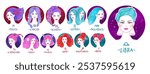 Vector color illustrations set of zodiac signs girls portraits with starry sky background