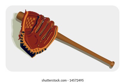 Vector color image of baseball glove and bat.