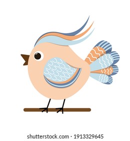 Vector color image of a bird, bird icon design. Cute birds cartoon. placard decor. Art print. Folk art bird decoration, retro. Wallpaper.