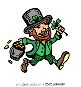 Vector color image of a character of lower irish mythology - leprechaun, on a white isolated background