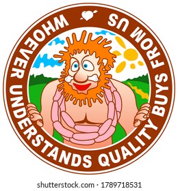 Vector color image in a circle of a joyful ancient man with sausages around his neck