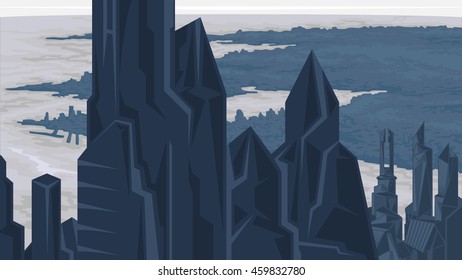Vector color image of city skyline and skyscrapers. River View, districts proud. Image for the background and video, banner and screensaver. Bug comics.