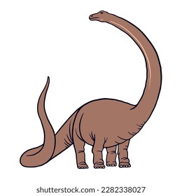 Vector color image of diplodocid sauropod dinosaur for using in educational books. Illustration of ancient diplodocus with long neck and tail