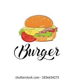 Vector color image of a hamburger in sketch style on a white background.