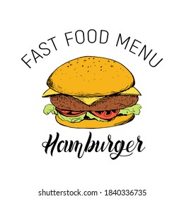 Vector color image of a hamburger in sketch style on a white background.