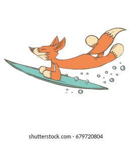 Vector color image isolated character animal surfer fox