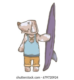 Vector color image isolated character animal surfer dog