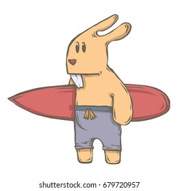 Vector color image isolated character animal surfer rabbit