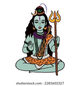 Vector color image of Shiva Indian god of destruction for graphic designs and educational cartoons about local culture. Illustration of principal deities of Hinduism