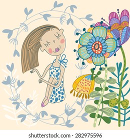 Vector color image in the style of children. Suitable as a birthday card, Wallpaper, print.
