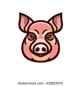 vector color image of swine or pig head - mascot emblem