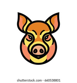 vector color image of swine or pig head - mascot emblem