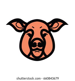 vector color image of swine or pig head - mascot emblem