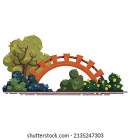 Vector color image of a wooden bridge. Suitable for illustrations, guidebooks, booklets and brochures, postcards.