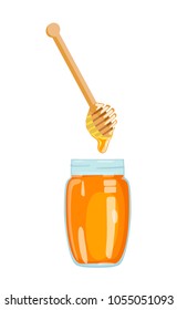 Honey Jar Wooden Dipper Vector Illustration Stock Vector (Royalty Free ...