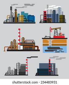 vector color Industrial building factory flat illustrations