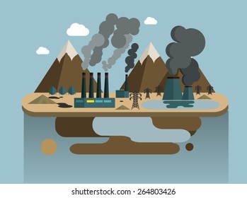 vector color Industrial building factory flat illustrations