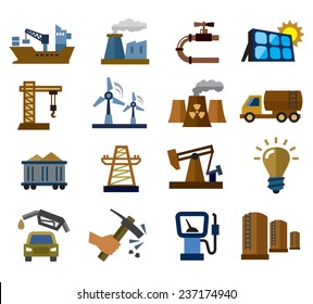 vector color industry icons set on white